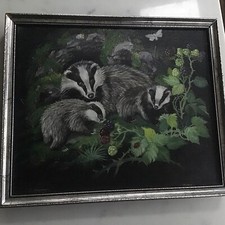 Badger with cubs  Oil Wall Art Print Framed Canvas Picture Poster Home Decor 