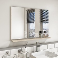 900mm Wall Mounted Light Oak Mirror with Shelf Landscape Bathroom Storage