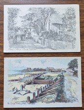 1948 Felpham Sussex Postcards Pencil Sketchs Blake's Cottages & The Sands