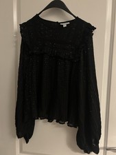 Black Spotty Glittery Chiffon Topshop Size 10uk Ladies Top