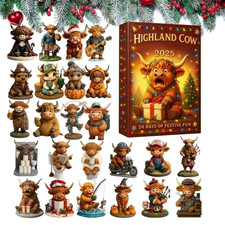 Highland Cow Advent Calendar 2025 2D Handmade Highland Cow Figurine Set Kid Gift