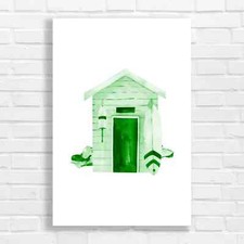 Coastal Beach Hut Green Canvas
