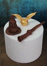 Harry Potter inspired handmade cake topper: wand, sorting hat, golden snitch