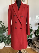 Zara Manteco Red Wool Coat Double Breasted Long Jacket Overcoat Rare Size Large