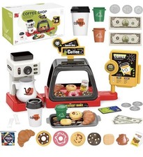 Kids Coffee Machine Toy & Cash Register Kit with Sound Light, Pretend Play Sets