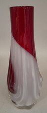 Art Glass Vase Murano Style Red and White 15cm A10 G206