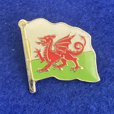 Welsh Dragon On Flag- Enamelled Silver Tone Metal Pin Badge Plaid Cymru Wales