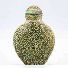 Antique Chinese Snuff Bottle Shagreen Sharkskin Metal Stopper 19th Century