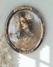 Unique Romantic Gothic Fantasy Genuine Vintage Wall Mirror in Black & Gold