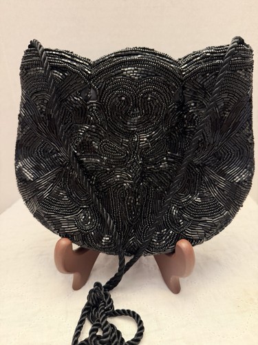 Vintage black beaded zippered - black,