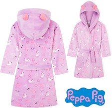 Peppa Pig Girls Lilac Heart Unicorn Hooded Ears Dressing Gown Robe Age 2/3 Years
