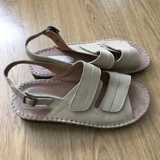 Lotus Size 7 Tan Suede Sandals Flat wedge adjustable width fit minimalis