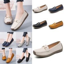 Ladies Womens Leather Flat Casual Breathable Loafers Comfy Driving UK Shoes