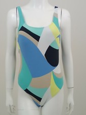 M&S Women's Collection Scoop Neck Swimsuit Green Mix Pattern Slimming New F1