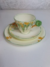 Vintage Lawleys Art Deco Lusterware Flowered Handle Trio-Cup,Saucer,Small Plate