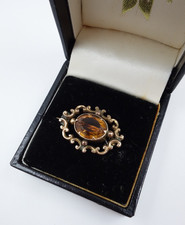 Antique 9ct Gold Oval Orange Stone Brooch - Edwardian Victorian 3g