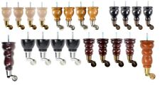 4x wooden sofa chair legs with castors Choose Antique Chrome Brass Nickel Pewter