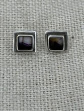 VINTAGE 925 SILVER and DERBYSHIRE BLUE JOHN square stud earrings