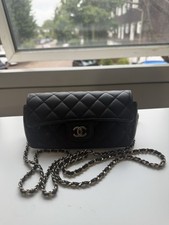 Black Quilted Grained Calfskin Glasses Case on Chain Silver Hardware, 2021