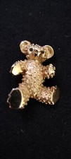 Cute & Fun Vintage SPHINX Gold Plated Teddy Bear Brooch With black Glass Eyes