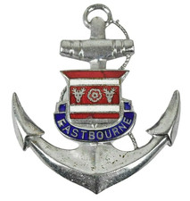 Vintage Old Eastbourne Ships Anchor Enamel Souvenir Badge Brooch