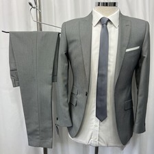 MOSS LONDON Grey Birdseye Pattern Skinny Fit 2 Piece Suit C36S W28 L31