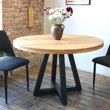 Ida Solid Oak Wood Industrial Dining Table 1.2m (139)