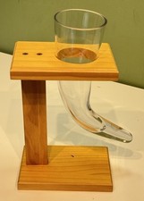 Glass drinking horn with stand, holds 1/3 litres Bar Drink Novelty Gift