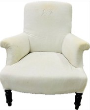 Vintage Shabby chic white linen monogrammed chair (French linen)