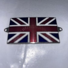Classic Car Enamel Union Jack Metal Plate & Screw Holes. Flag 5.5cm -6cm Overall