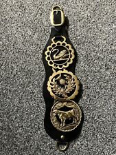 Vintage Leather Horse Strap Brass Medallion