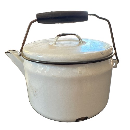 Vintage enamelware white pot - vintage,