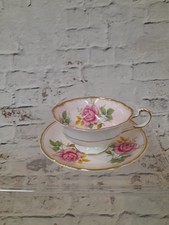 Paragon Tea Cup & Saucer Pink Rose Floral China Gold Trim Vintage Set