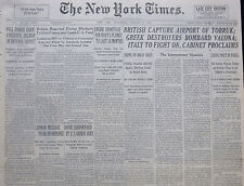 1-1941 WWII January 8 BRITISH CAPTURE AIRPORT TOBRUK GREEK BOMBARD VALONA ITALY