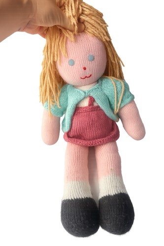 Vintage knitted rag doll soft - vintage,