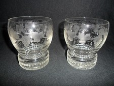 2 Art Deco Period Etched & Cut Fruiting Vine Whiskey Glass Tumblers John Walsh