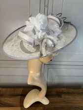 Nigel Rayment Ivory Grey  Sinamay Feather Hatinator Wedding Mother Guest Races