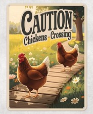 Caution Chickens Crossing Metal Poster Wall Tin Sign Man Cave Shed Home Plaque