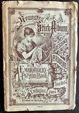 1870 Rare EMBROIDERY PATTERN BOOK Long Folding Colour Sections ILLUSTRATED COVER