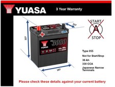 Battery fits TOYOTA PRIUS 1.5 00 to 09 Yuasa 055 330A 36Ah 3Yr Warranty Quality
