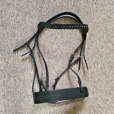 Black hunter bridle - Jerome stitched nose band and plaited browband SHOW BRIDLE