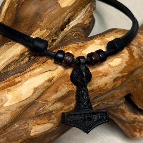 Leather necklace thor hammer - leather,