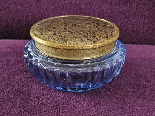 Vintage blue glass powder bowl - blue,