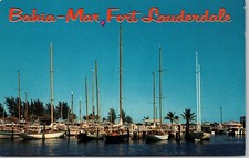 Fort Lauderdale FL Bahia Mar Yacht Basin Sailboats Dock Vtg Postcard View 