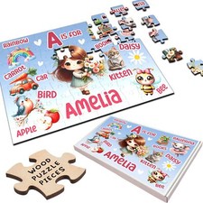 Kids Any Alphabet Initial Gift For Girls Personalised Wooden Jigsaw Puzzle