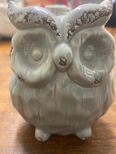 Vintage style grey ceramic owl - grey,