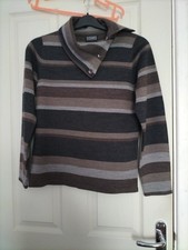 Ladies Stripe Jumper. Casamia Exclusive. Size S. Brown. Roll neck with Buttons