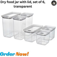 IKEA Dry Food Storage Jar With Lid Set Of 6 Transparent Airtight Lightweight