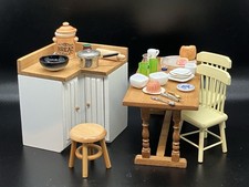 Dolls House 1/12 Scale Kitchen Furniture Table Chairs Cupboard Plates Bowl Pan