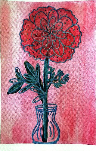 Red floral colorful abstract - floral,